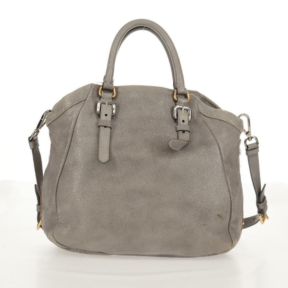 PRADA Tote Bag Leather 2way Gray Silver Auth bs31577 - Picture 2 of 16
